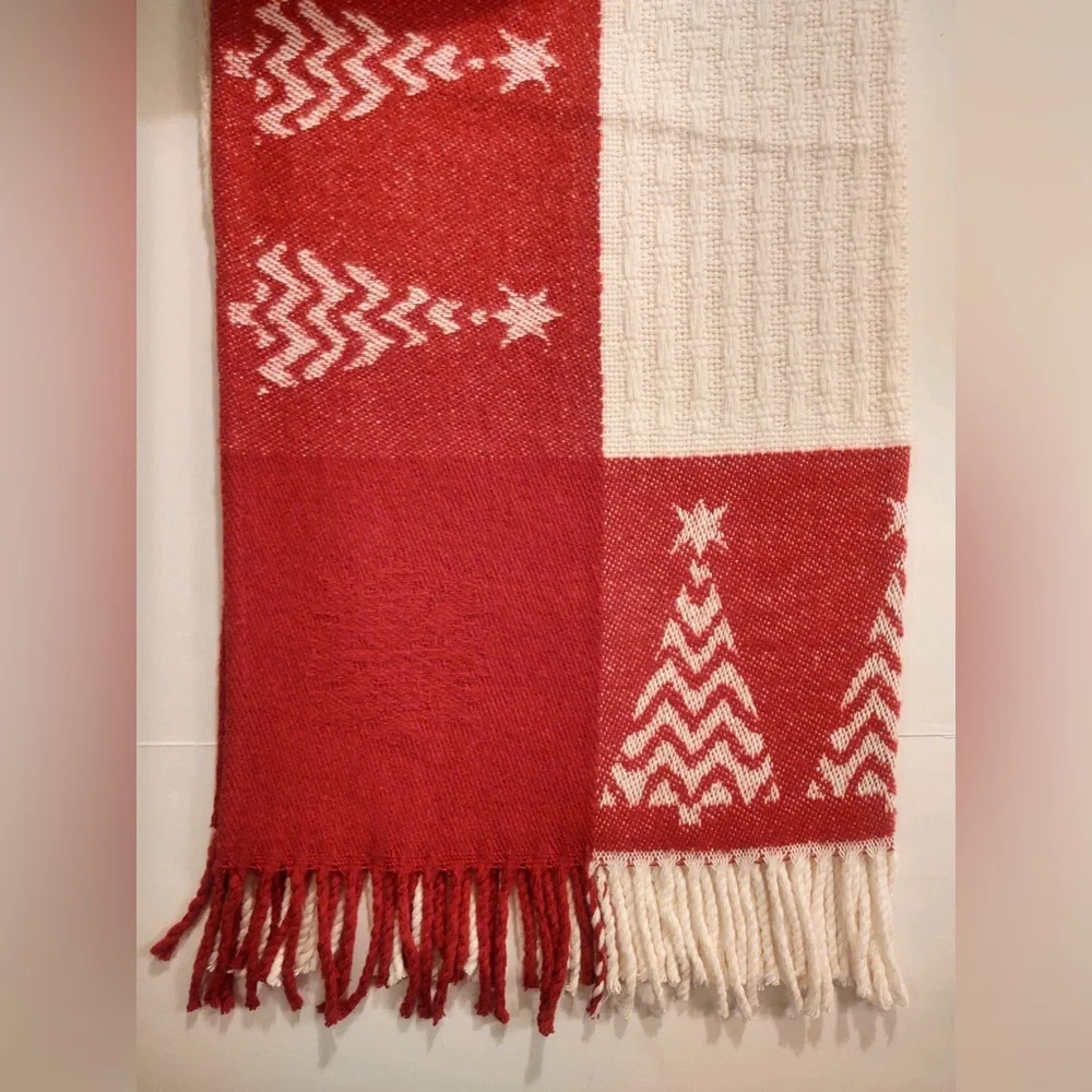 🎁Texteis Penedo Holiday Throw Blanket - Ivory Weave Inset with Adorned Border